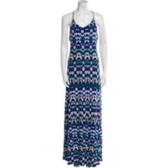 Cynthia Rowley Sleeveless Maxi Dress Blue & White Ikat Print Womens Size M Polye - Picture 1 of 4